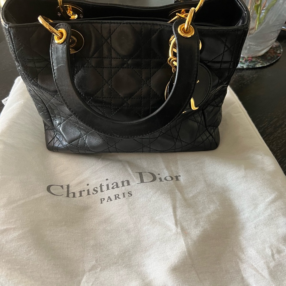 Christian Dior small black tote bag medium size